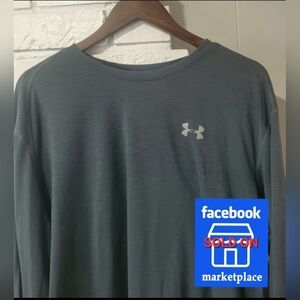 Under Armour Blue/Gray Long Sleeve Shirt (Fits Like XL) Heatgear